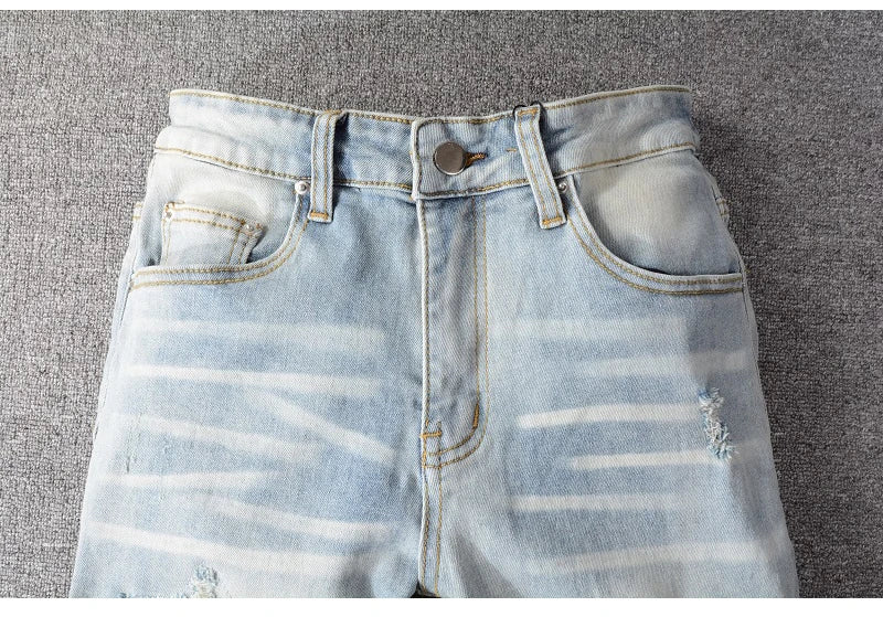 Calça Crystal Edge Distressed Denim