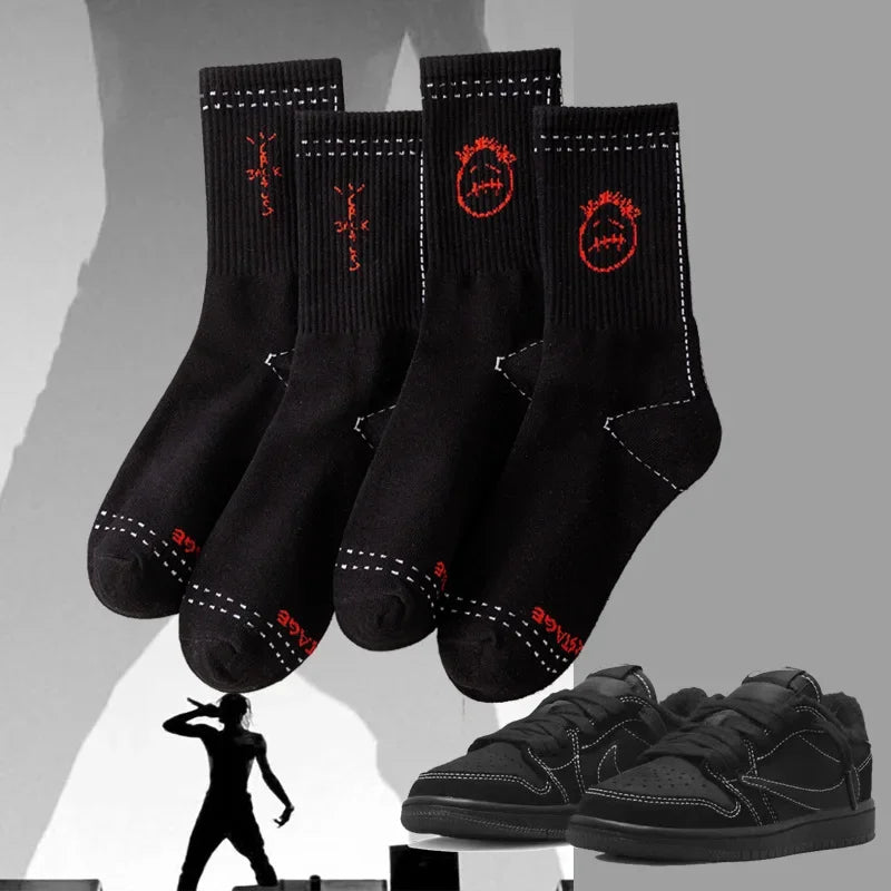 Unique Design Hooked Letters Ghost Face Role-playing Socks for Men and Women Sports Skateboard Mid Tube Cotton Socks - STREET VERSE APARELL