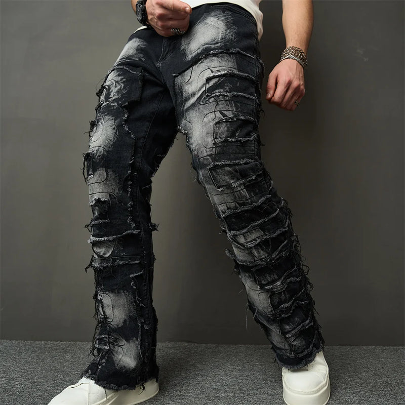 Calça Patchwork Loose Biker Jeans