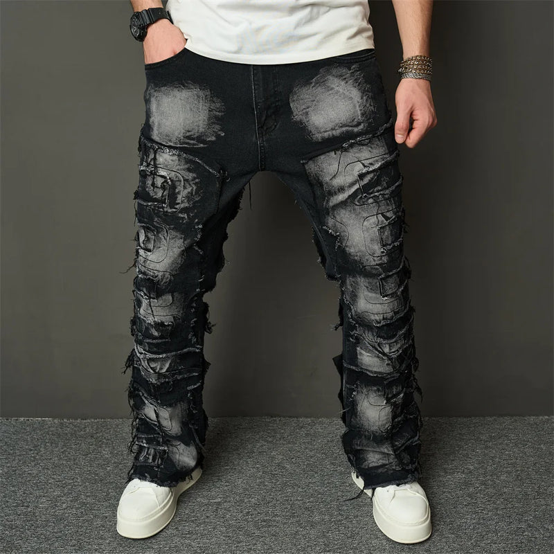 Calça Patchwork Loose Biker Jeans