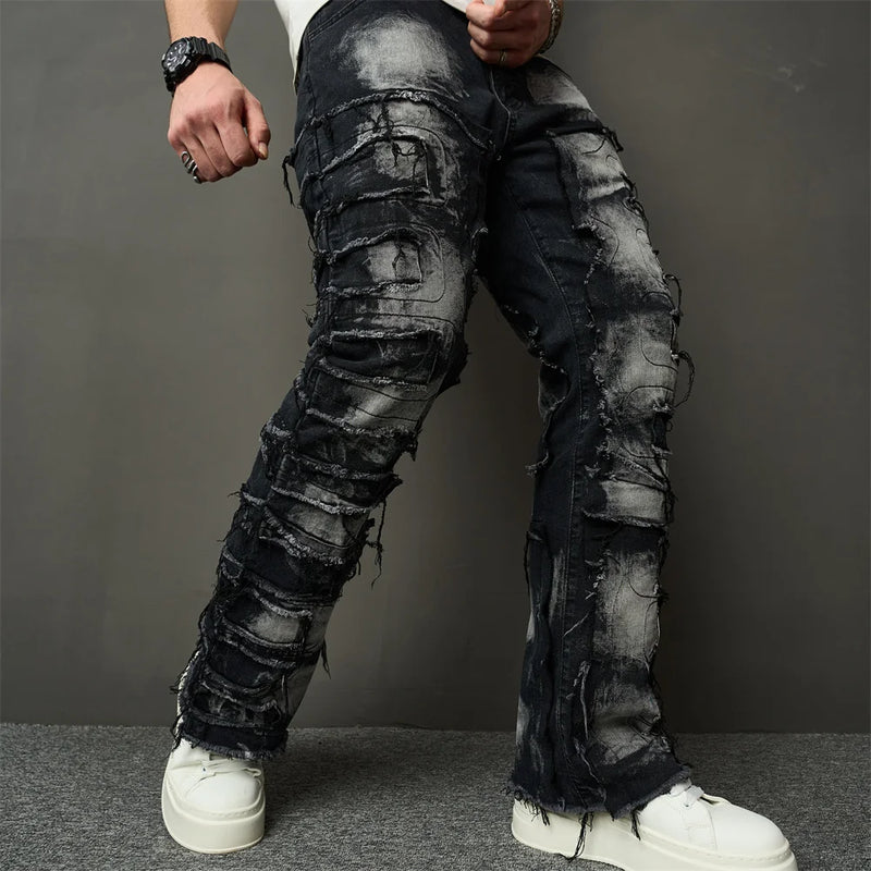 Calça Patchwork Loose Biker Jeans