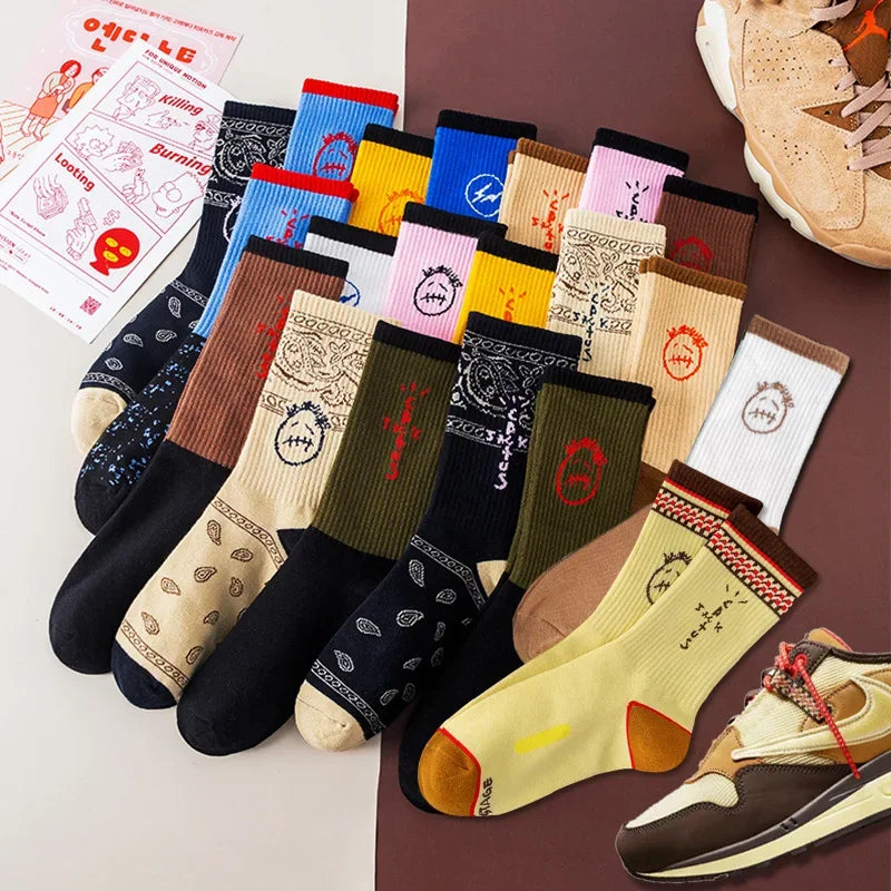 Unique Design Hooked Letters Ghost Face Role-playing Socks for Men and Women Sports Skateboard Mid Tube Cotton Socks - STREET VERSE APARELL