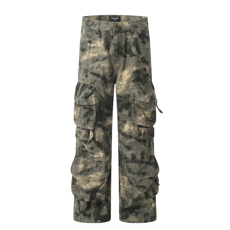 Calça Cargo Camuflada de Corte Amplo