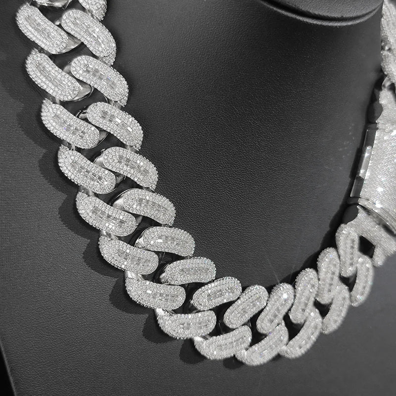 New Design Iced Out Hiphop Men Jewelry Baguette Diamonds Cuban Chain 29MM Mixed Inlay Thick heavy Cuban Necklace Men Party Gift