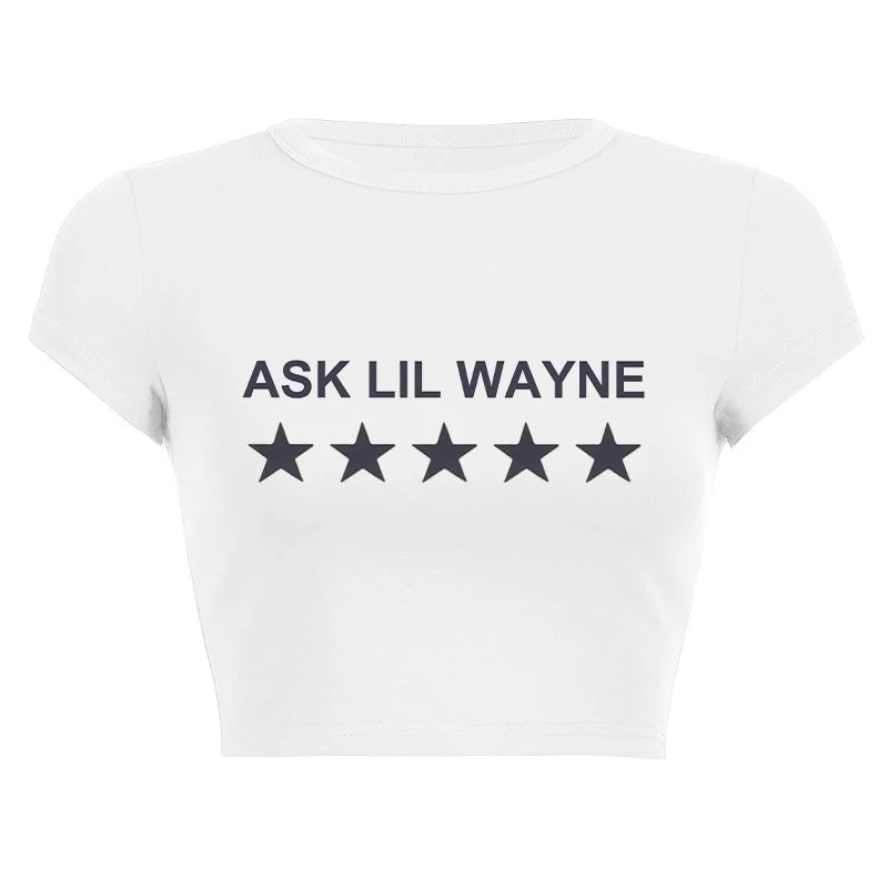 Y2K Star Print Slim Crop Top