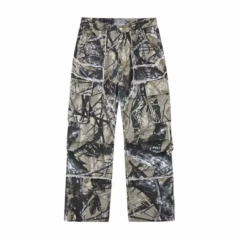 Calça Camuflada Distressed Wide Fit