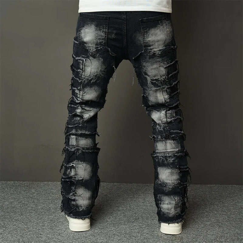 Calça Patchwork Loose Biker Jeans