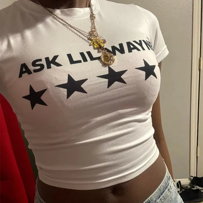 Y2K Star Print Slim Crop Top