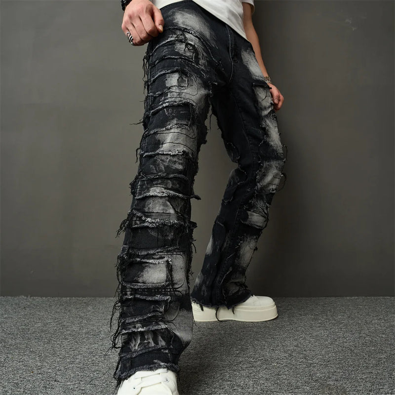 Calça Patchwork Loose Biker Jeans