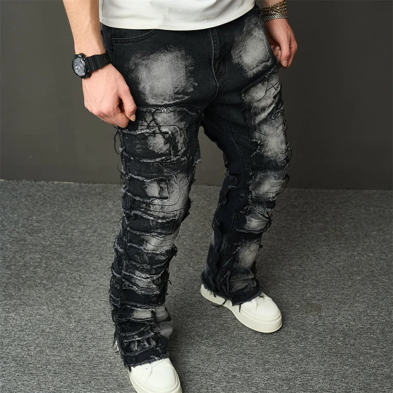 Calça Patchwork Loose Biker Jeans