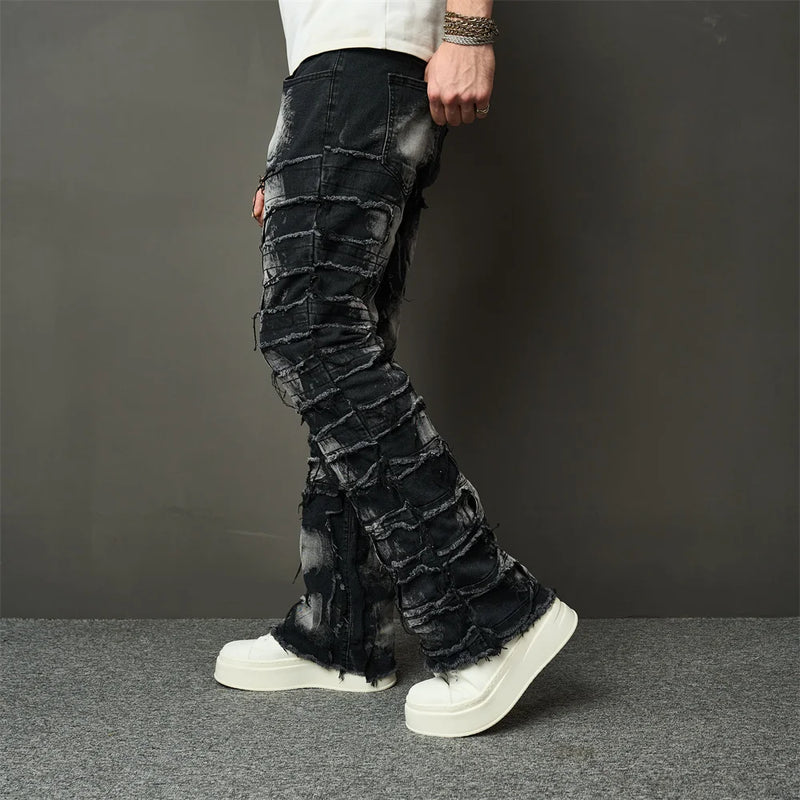 Calça Patchwork Loose Biker Jeans